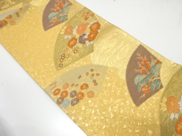 JAPANESE KIMONO / ANTIQUE FUKURO OBI / SILK / WOVEN JIGAMI & FLORAL PLANTS
